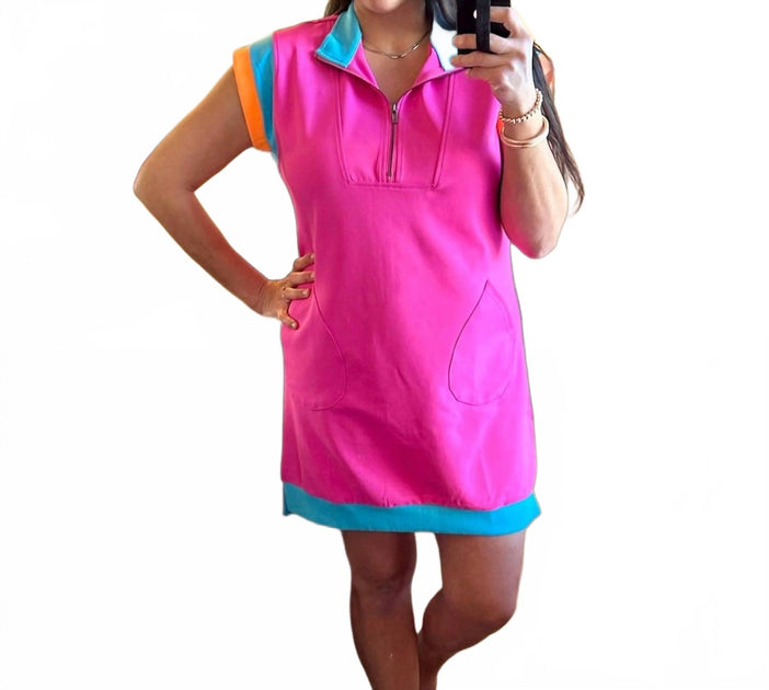Why Dress Color Block Shift Dress Pink Large 2