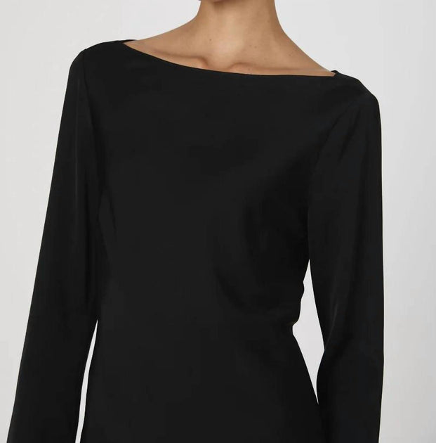 FRENCH CONNECTION Ennis Satin Longsleeve Mini Dress In Black