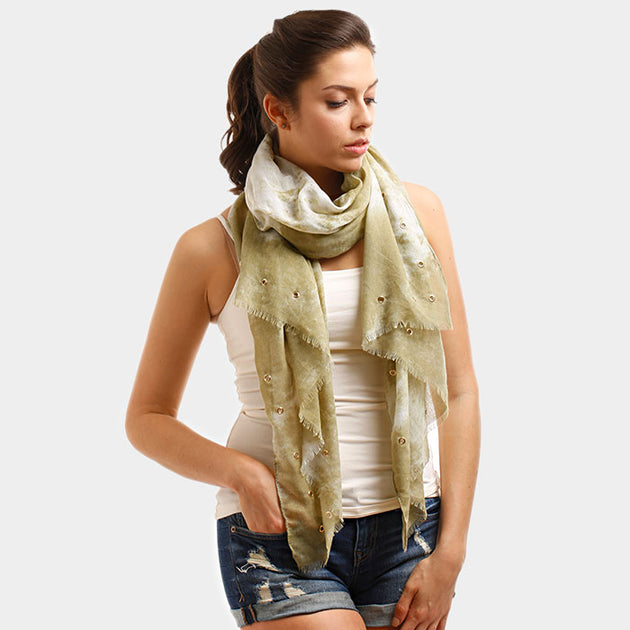 TRUEDAMES Tie Dye Grommet Oblong Scarf Gold 2