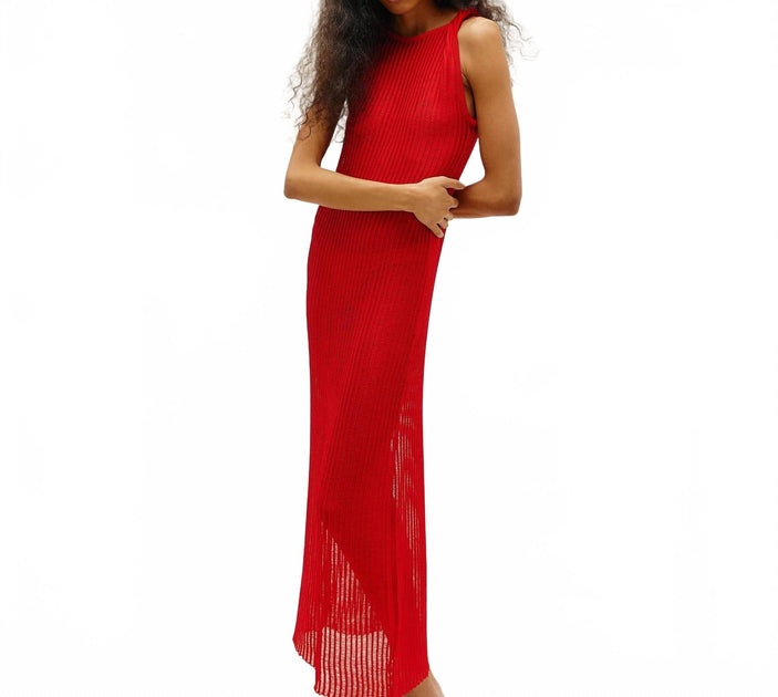 Haight Viscose Yarn Twisted Knit Sleeveless Shift Dress Red Small 4