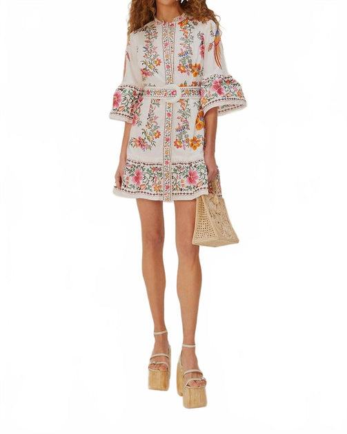farm rio delicate forest scarves mini dress FARM RIO Delicate Forest Scarves Mini Dress In Off White