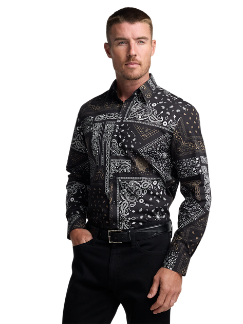 Paul Fredrick Cotton Point Collar Casual Shirt Black Large 4