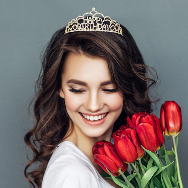 FASHNZFAB Kristall-Rhinestone Happy Birthday Party Tiara Silber 5