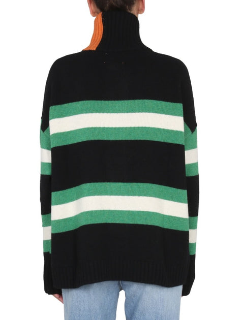 Right For High Neck Striped Cardigan Black Medium 4
