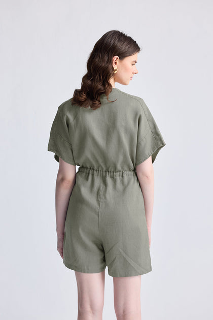 Reistor V Neck Drawstring Romper Green XS 3