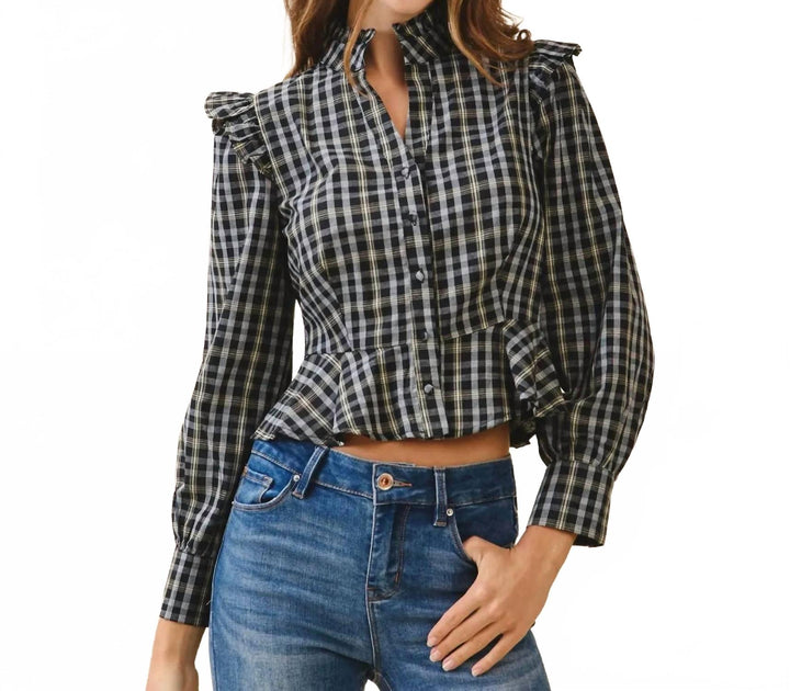 TCEC Plaid Peplum Hem Top Blue Large 2