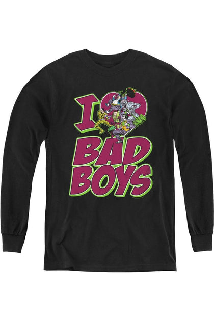Gildan DC Comics I Heart Bad Boys Youth Long Sleeve Tee Black Small 2