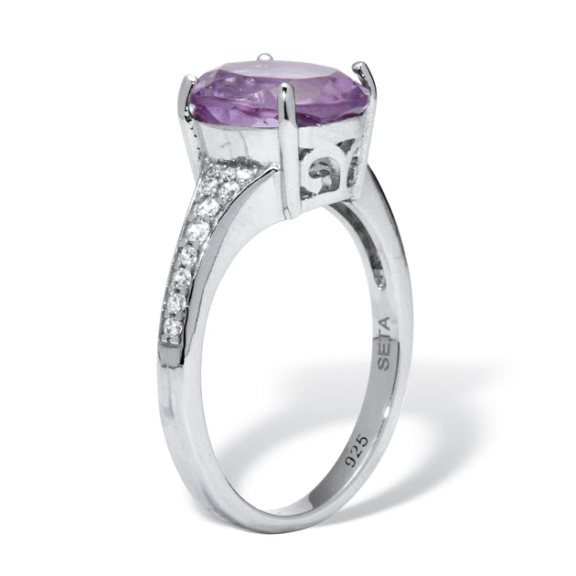 Palm Amethyst and Cubic Zirconia Sterling Silver Ring Pink US 8 3