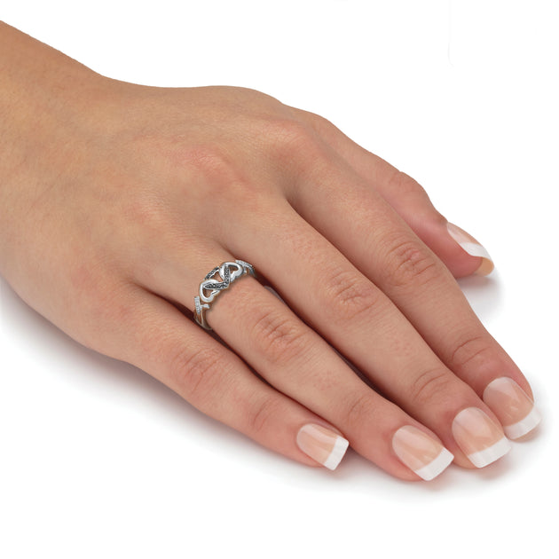 Palm Interlocking Hearts Promise Ring Silver US 7 4