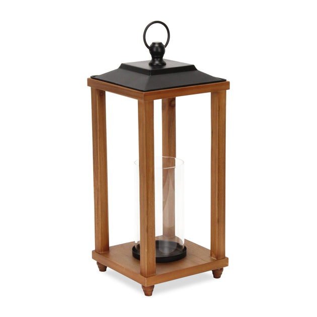 Hivvago 21 inch Geometric Metal Wood Tabletop Lantern Brown Black 2
