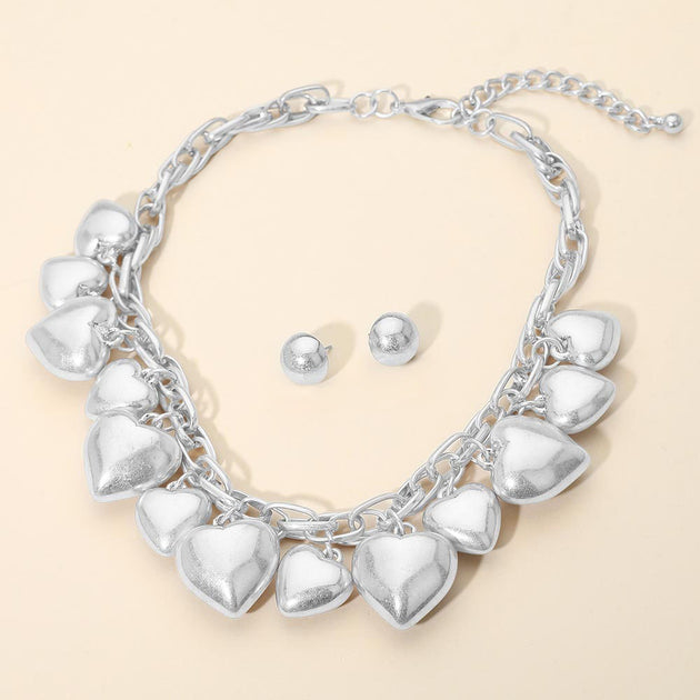 FASHNZFAB Heart Charm Necklace Silver One Size 4
