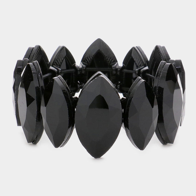 FASHNZFAB Marquise Stone Stretch Bracelet Black One Size 3