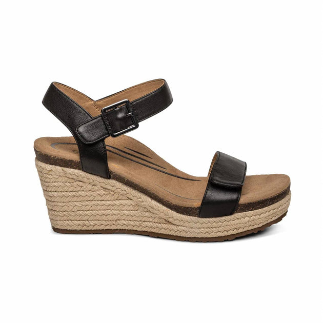 Aetrex Sydney Quarter Strap Wedge Sandal Black EU 41 3