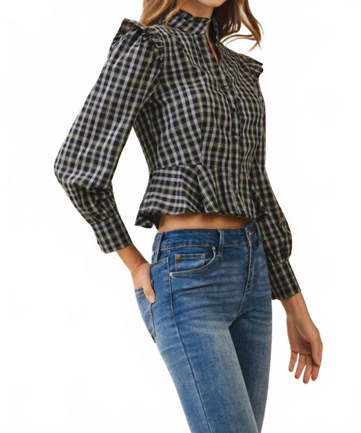 TCEC Plaid Peplum Hem Top Blue Large 4