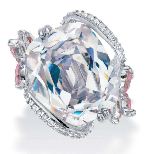 Palm Flower Cocktail Ring White Platinum-Plated US 6 2