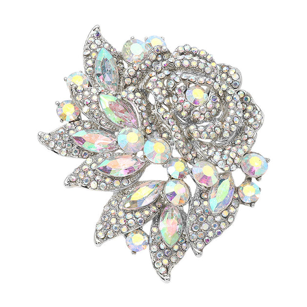 FASHNZFAB Stone Paved Flower Pin Brooch Silver 3