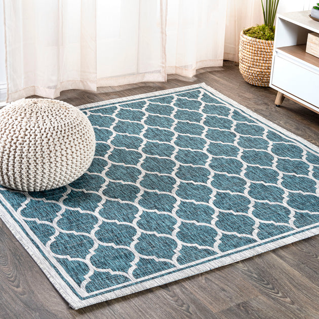 Jonathan Y Trebol Moroccan Trellis Square Area Rug Teal 2