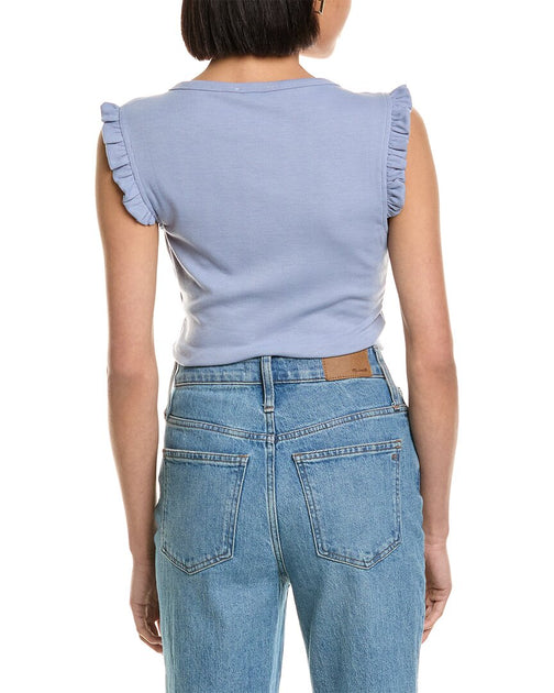 Brook + Lynn Ruffle Sleeve Bodysuit Blue Large 3