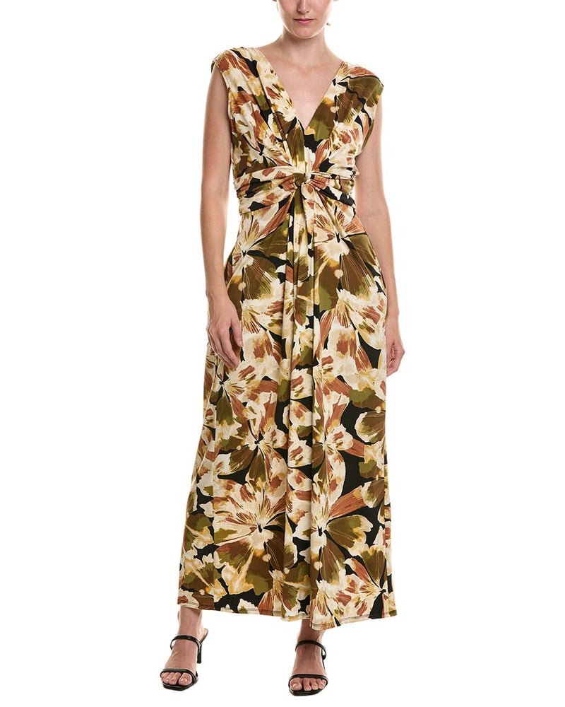 anne klein twist front maxi dress Size:EU 36 / S Dark Green Long Sleeve on styling for easy soft