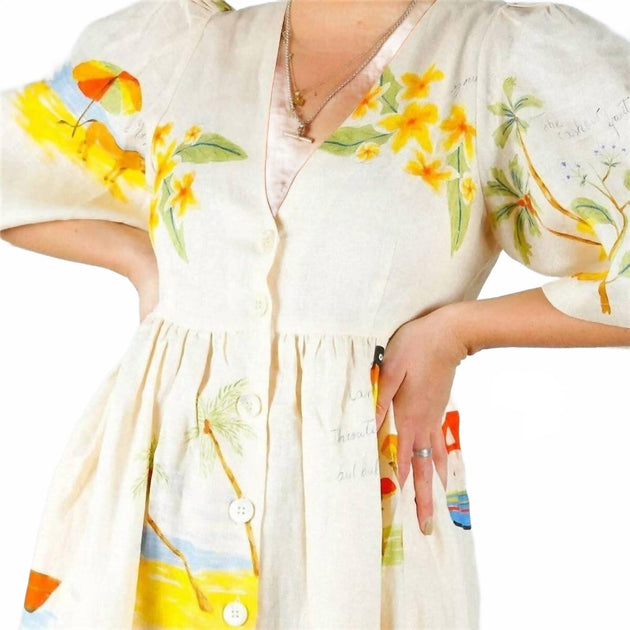 Sheer Trend Casual Printed Bubble Sleeve Dress Pink Medium 3