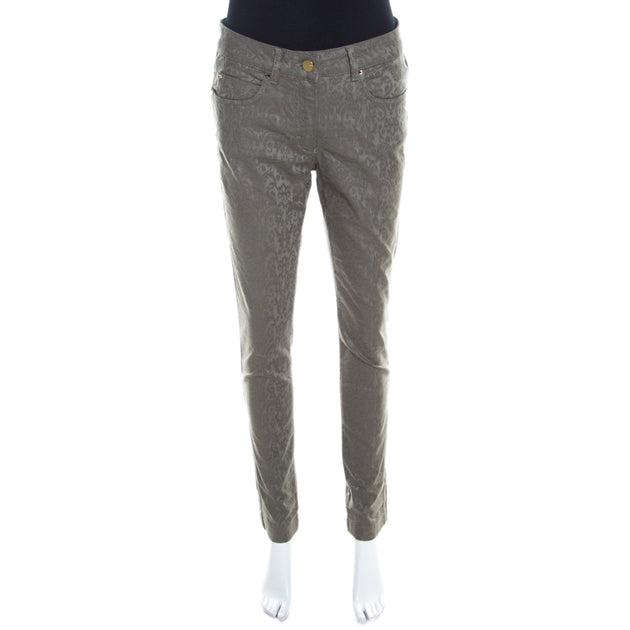 Escada Floral Jacquard Stretch Denim Skinny Jeans Grey Medium 2