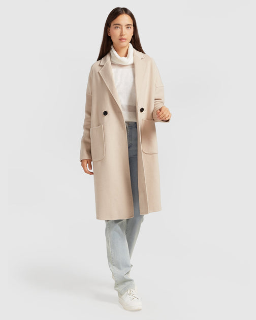 Belle & Bloom Publisher Double-Breasted Wool Blend Coat Beige XLarge 2