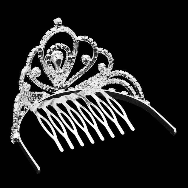 FASHNZFAB Teardrop Stone Accent Mini Princess Tiara Silver 5