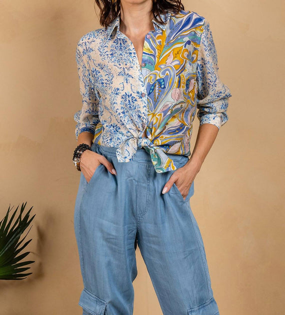 PAPARAZZI Voile Mix Print Button Front Shirt Multi Small 2