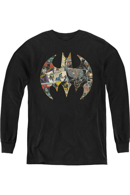 Gildan Batman Collage Shield Youth Long Sleeve Sweatshirt Black Small 2