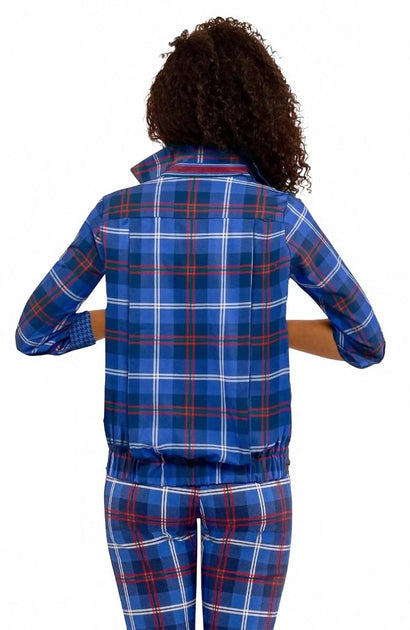 Gretchen Scott Middleton Plaid Puff Sleeve Top Blue 2X 3