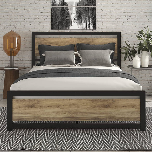 Hivvago Full Size Platform Bed Frame Black/Brown 3