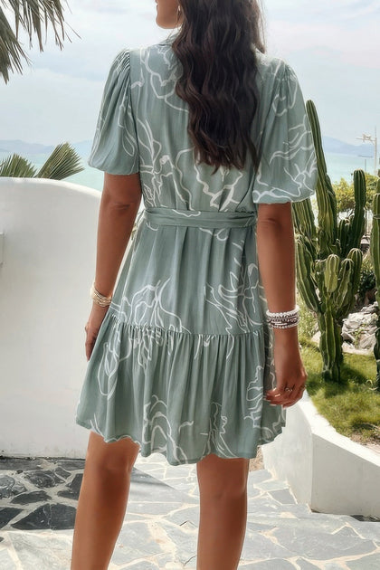 TRUEDAMES Random Print Button Down Belt Ruffle Midi Dress Blau XLarge 4