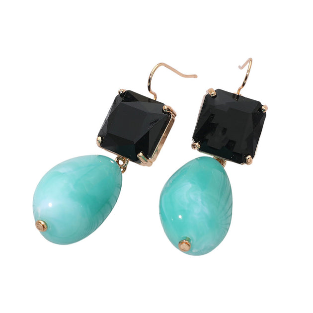FASHNZFAB Rectangular Stone Cluster Drop Earrings Blue 4