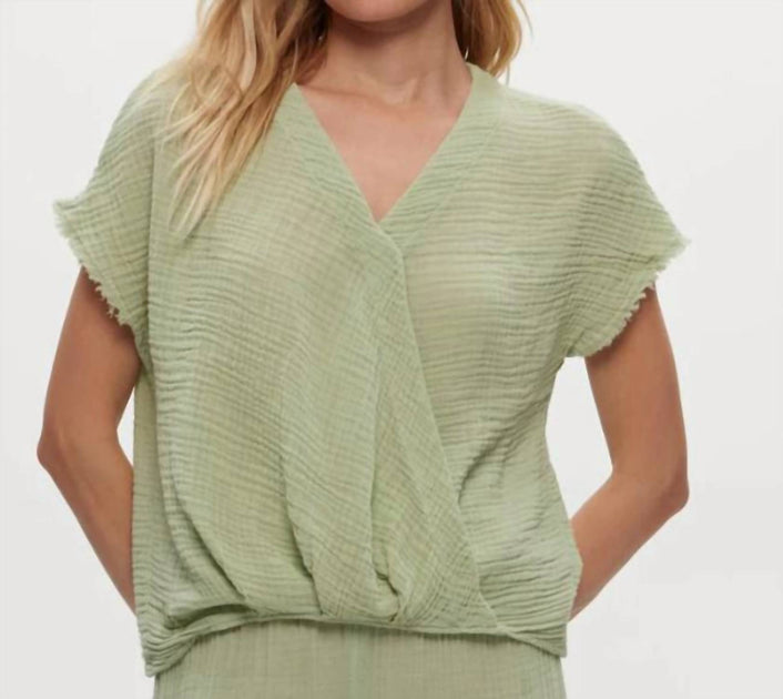 Michael Stars Evie Faux Wrap Top Green Small 2