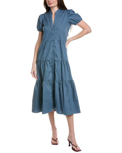 Sail To Sable Button Front Midi Kleid Blau Small 2