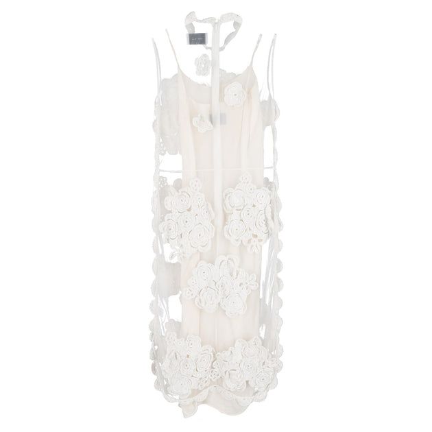 simone rocha Floral-applique Mesh Midi Dress In White Polyester