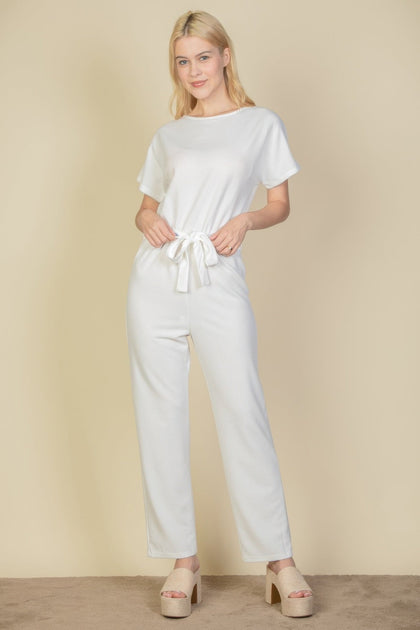 TRUEDAMES Tie Waist Relaxed Jumpsuit Brown Small 2