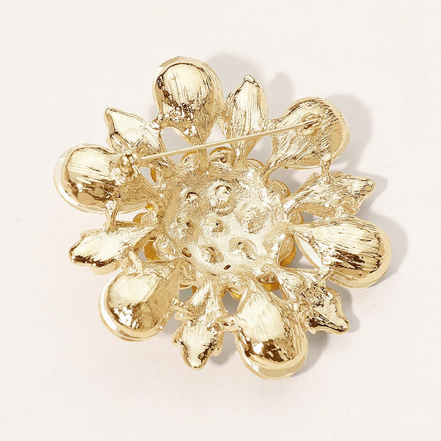 FASHNZFAB Floral Glass Stone Pin Brooch Blue One Size 6