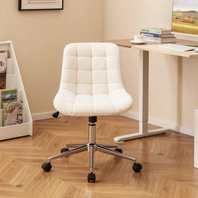 Hivvago Teddy Fleece Armless Office Chair White 3