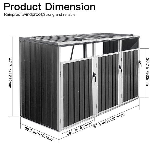 Streamdale Metal Garbage Bin Shed Grey 3