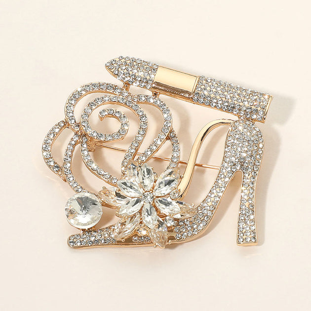 FASHNZFAB High Heel Lipstick Flower Brooch Silver 5