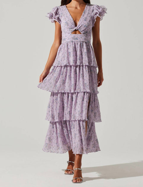 chinese dress ladies ASTR Emporia Floral Pleated Tiered Midi Dress In Lavender Blue Floral