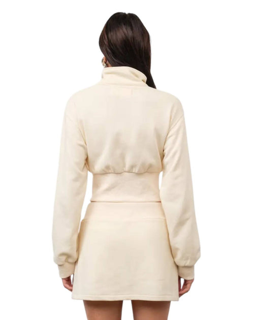 Loucia Alicia Cropped 2-Way Zip Up Jacket Beige Small 4