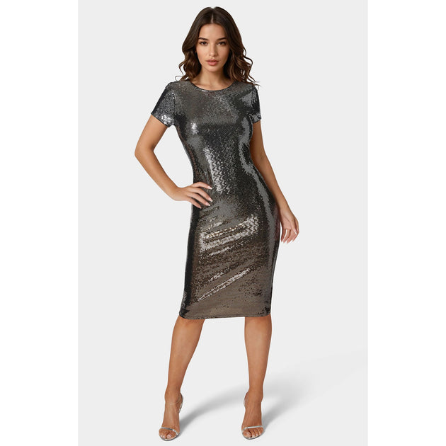 Bebe Ombre Sequin T-shirt Dress Silver Small 2