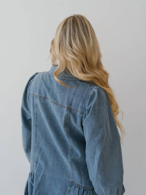entro Long Sleeve Denim Dress In Medium Wash