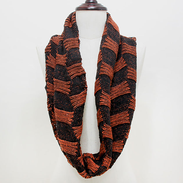 TRUEDAMES Striped Knit Infinity Scarf Brown One Size 4