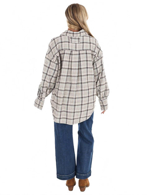Free People Ashley Plaid Shirt Grey Small 4