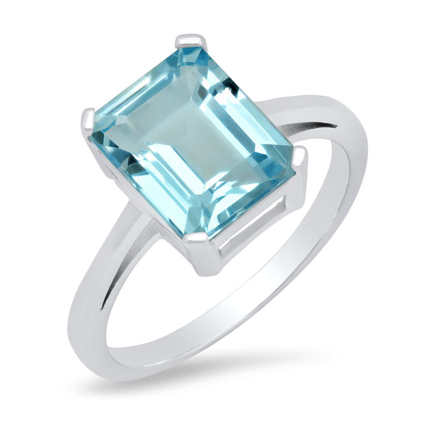 MaxColor Sterling Silver 8x10 Emerald Cut Gemstone Ring Blue US 8 2