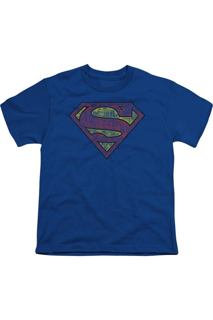 Gildan Superman Tattered Shield Short Sleeve Youth Tee Blue XLarge 2