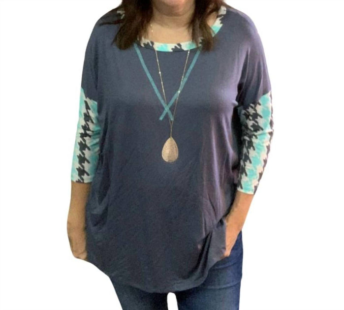 honeyme Printed Sleeve Tunic Top Blue Medium 2